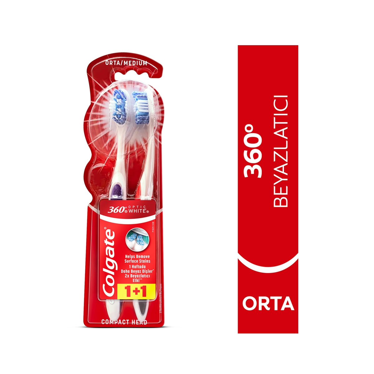360° Optik Beyaz 1+1 Orta Diş Fırçası