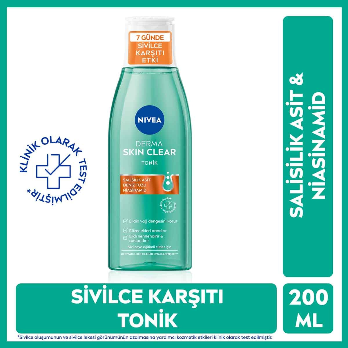 Derma Skin Clear Sivilce Karşıtı Tonik 200ml, Niasinamid, Salisilik Asit
