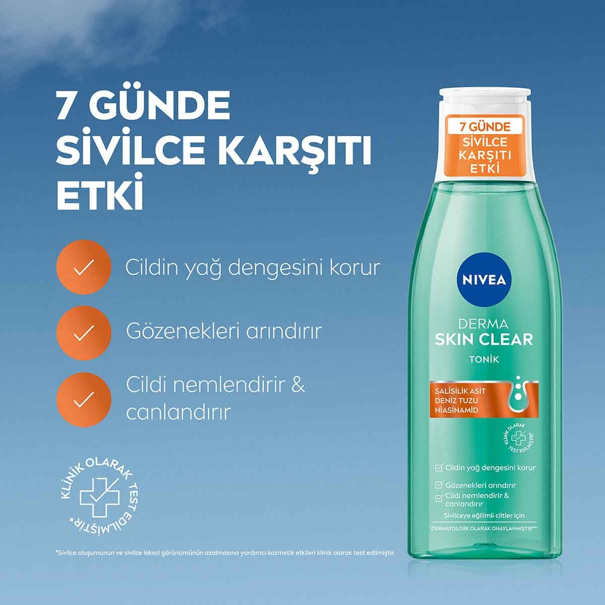 Derma Skin Clear Sivilce Karşıtı Tonik 200ml, Niasinamid, Salisilik Asit