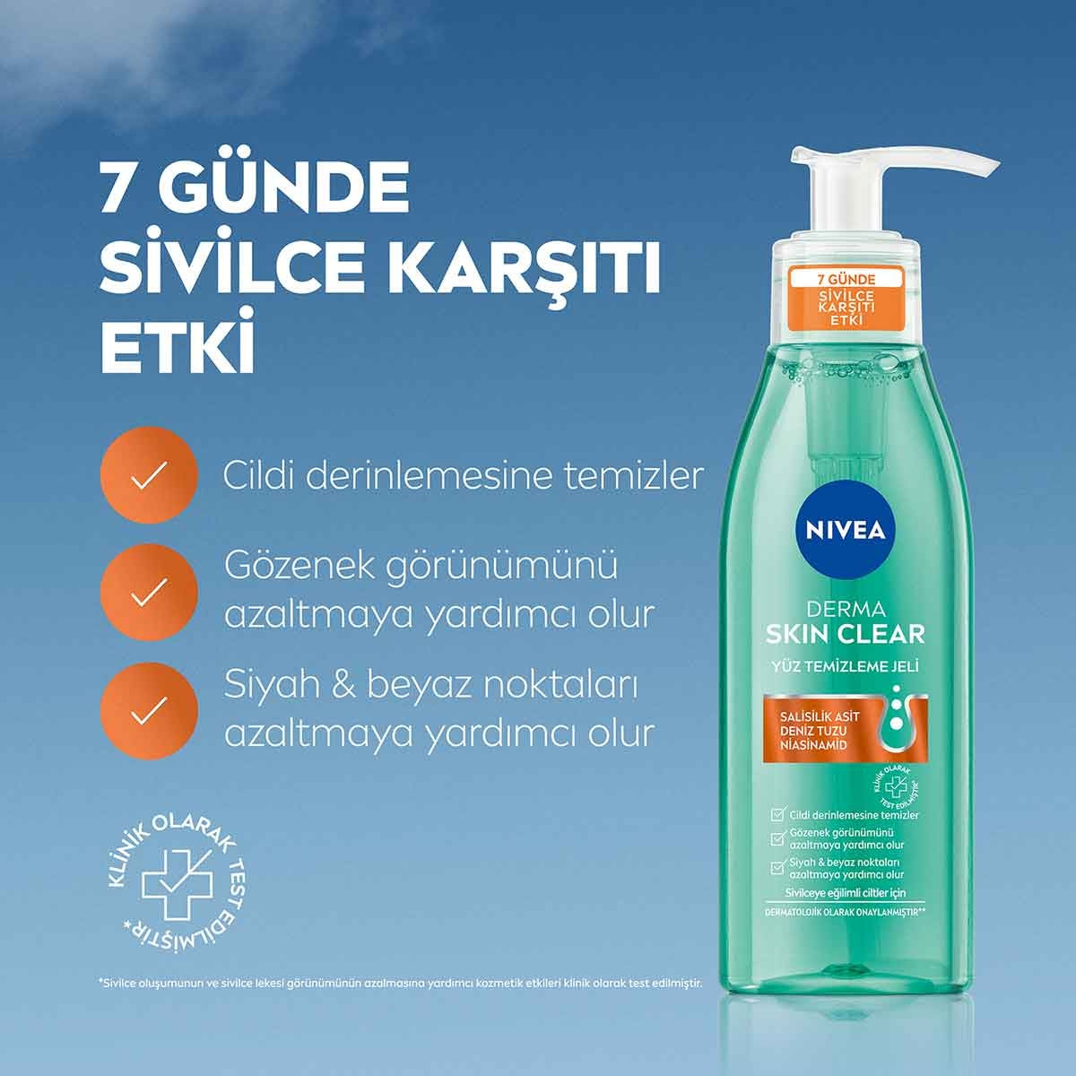 Derma Skin Clear Sivilce Karşıtı Yüz Temizleme Jeli 150ml, Niasinamid, Salisilik Asit