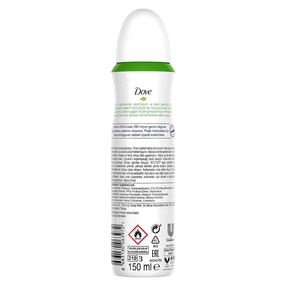 Kadın 0 Aliminyum Salatalık ve Yeşil Çay Deodorant Sprey 150 ml