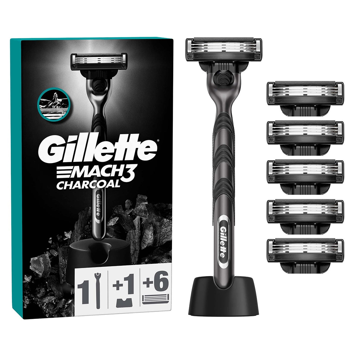 TIRAS MAKINESI MACH3 CHARCOAL 6'LI YEDEK BASLIK + STAND