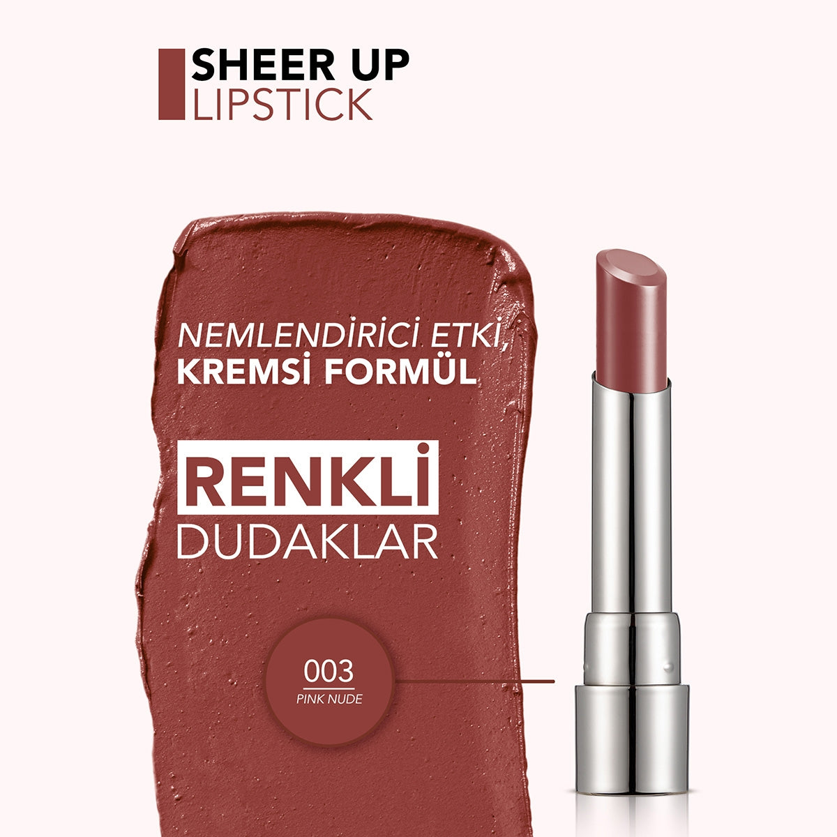FLORMAR Sheer Up Yarı Transparan & Parlak Bitişli Nemlendirici Ruj 003- Pinky Nude