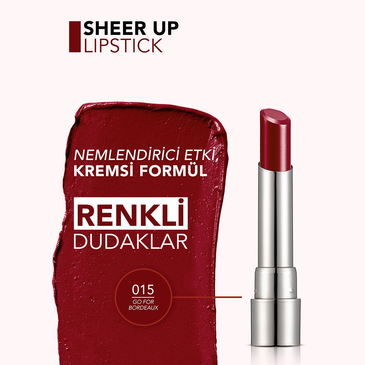 FLORMAR Sheer Up Yarı Transparan & Parlak Bitişli Nemlendirici Ruj 015- Go For Bordeaux
