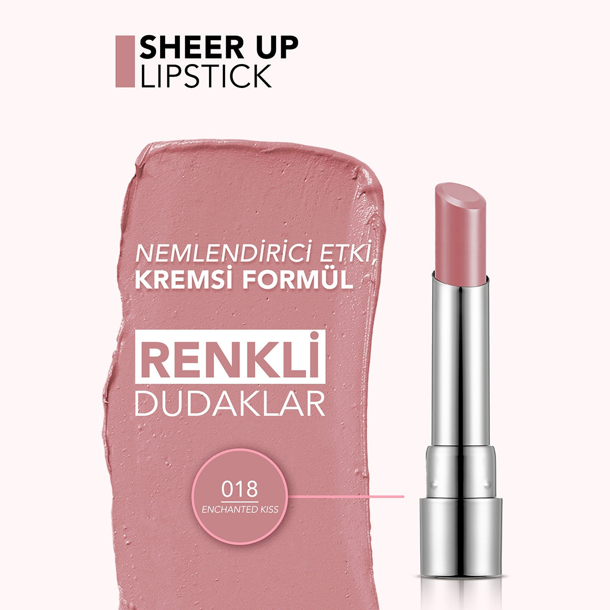FLORMAR Sheer Up Yarı Transparan & Parlak Bitişli Nemlendirici Ruj 018- Enchanted Kiss