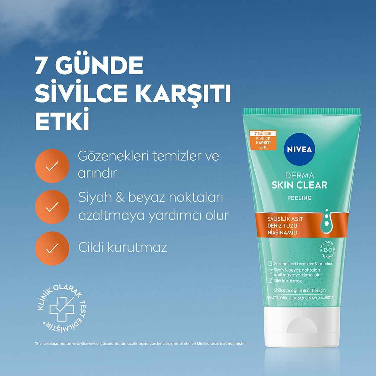 Derma Skin Clear Sivilce Karşıtı Peeling 150ml, Niasinamid, Salisilik Asit