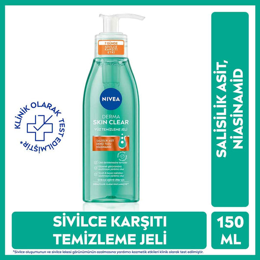 Derma Skin Clear Sivilce Karşıtı Yüz Temizleme Jeli 150ml, Niasinamid, Salisilik Asit