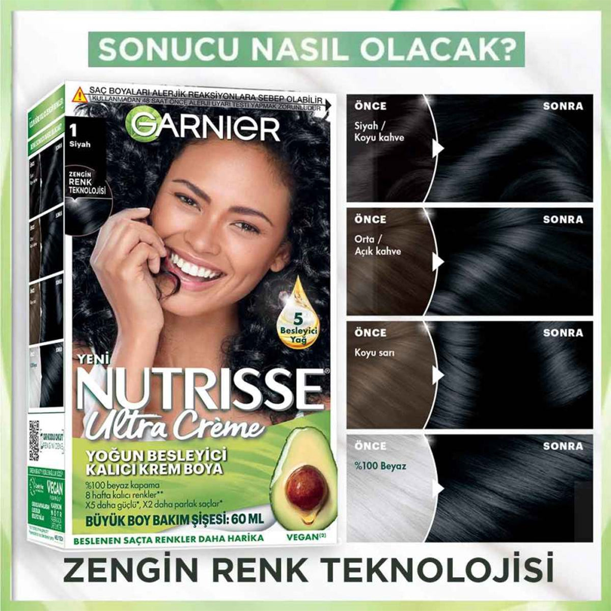 Saç Boyası Nutrısse Ultra Creme Siyah 1