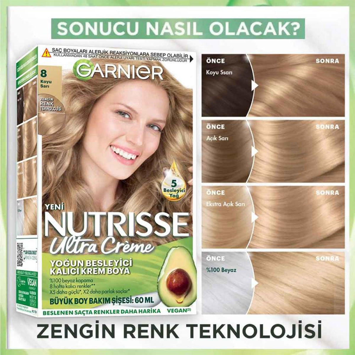 Saç Boyası Nutrisse Ultra Creme Koyu Sarı 8