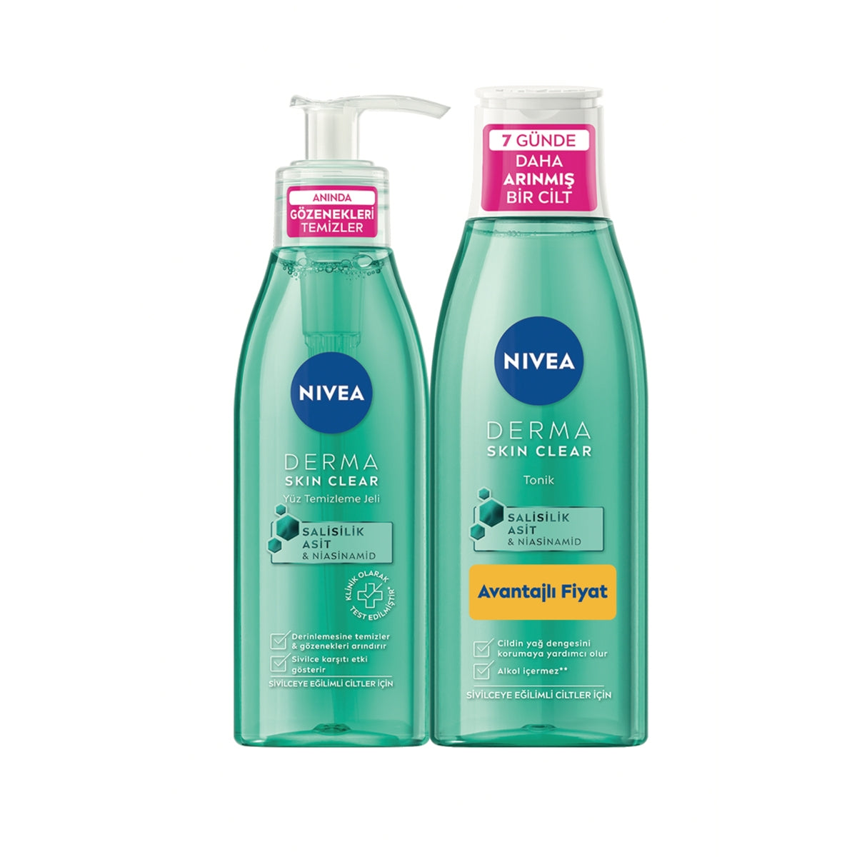 Derma Skin Clear Yüz Temizleme Jeli 150 ml + Nivea Derma Skin Clear Tonik 200 ml Set