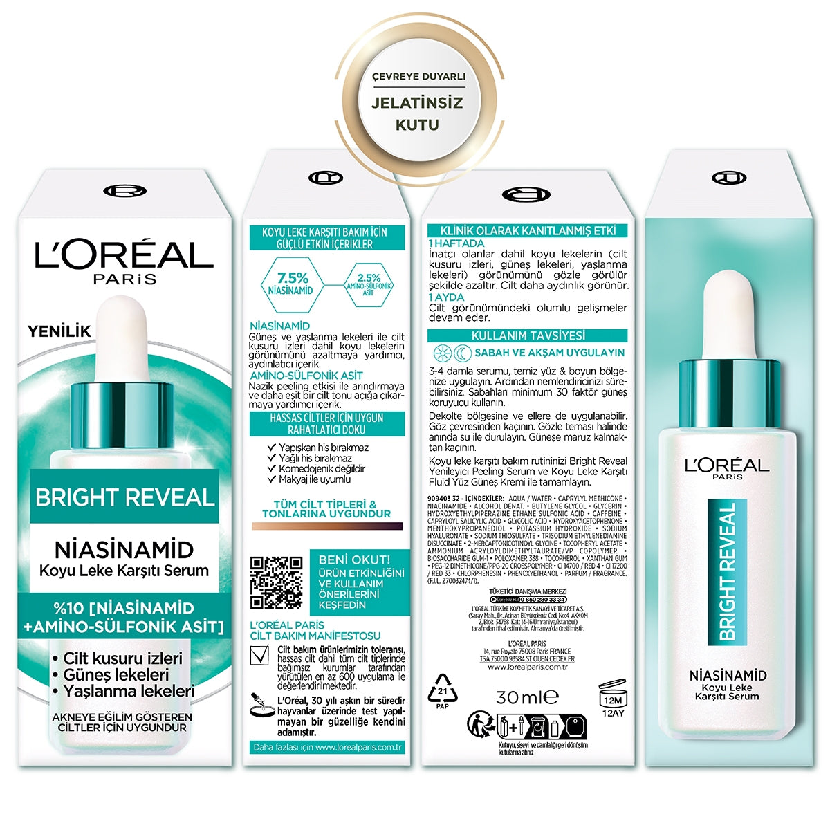 Bright Reveal Sivilce, Güneş, Yaşlanma Lekelerinde Etkili Koyu Leke Karşıtı Serum 10%Niasinamid 30ml