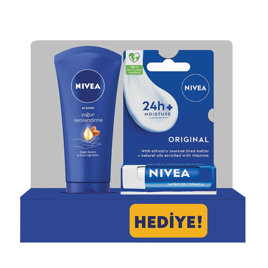 Yoğun Nemlendirici El Bakım Kremi 75ml + NIVEA Original Care Dudak Bakım Kremi