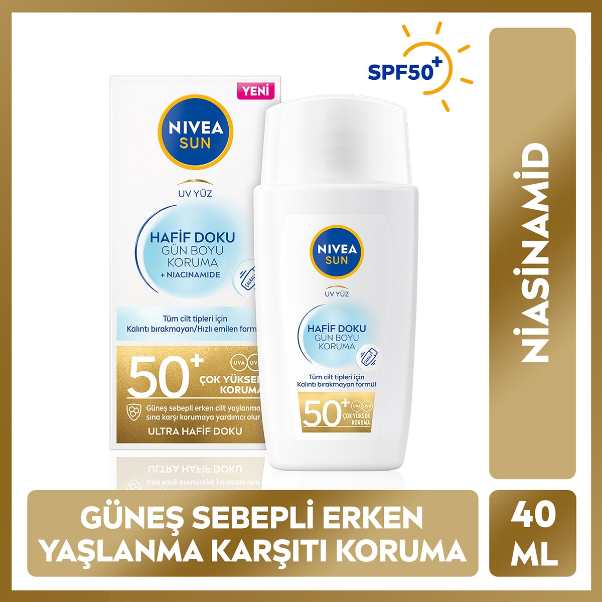 YUZ GUNES KREMI HAFİF DOKULU SPF50 40 ML