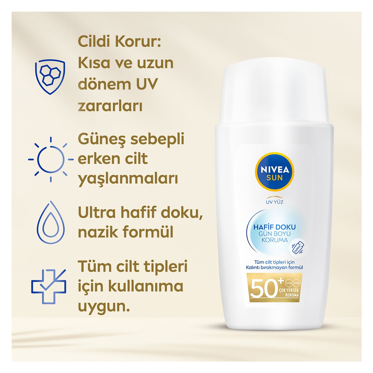 YUZ GUNES KREMI HAFİF DOKULU SPF50 40 ML