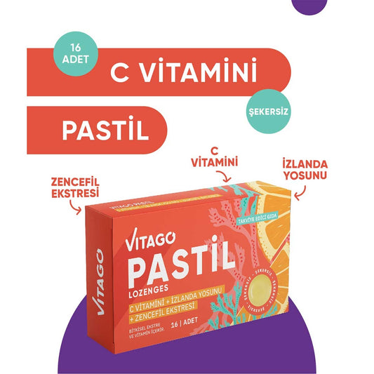 Pastil Vitamin C + İzlanda Yosunu + Zencefil Ekstresi 16'lı Tablet