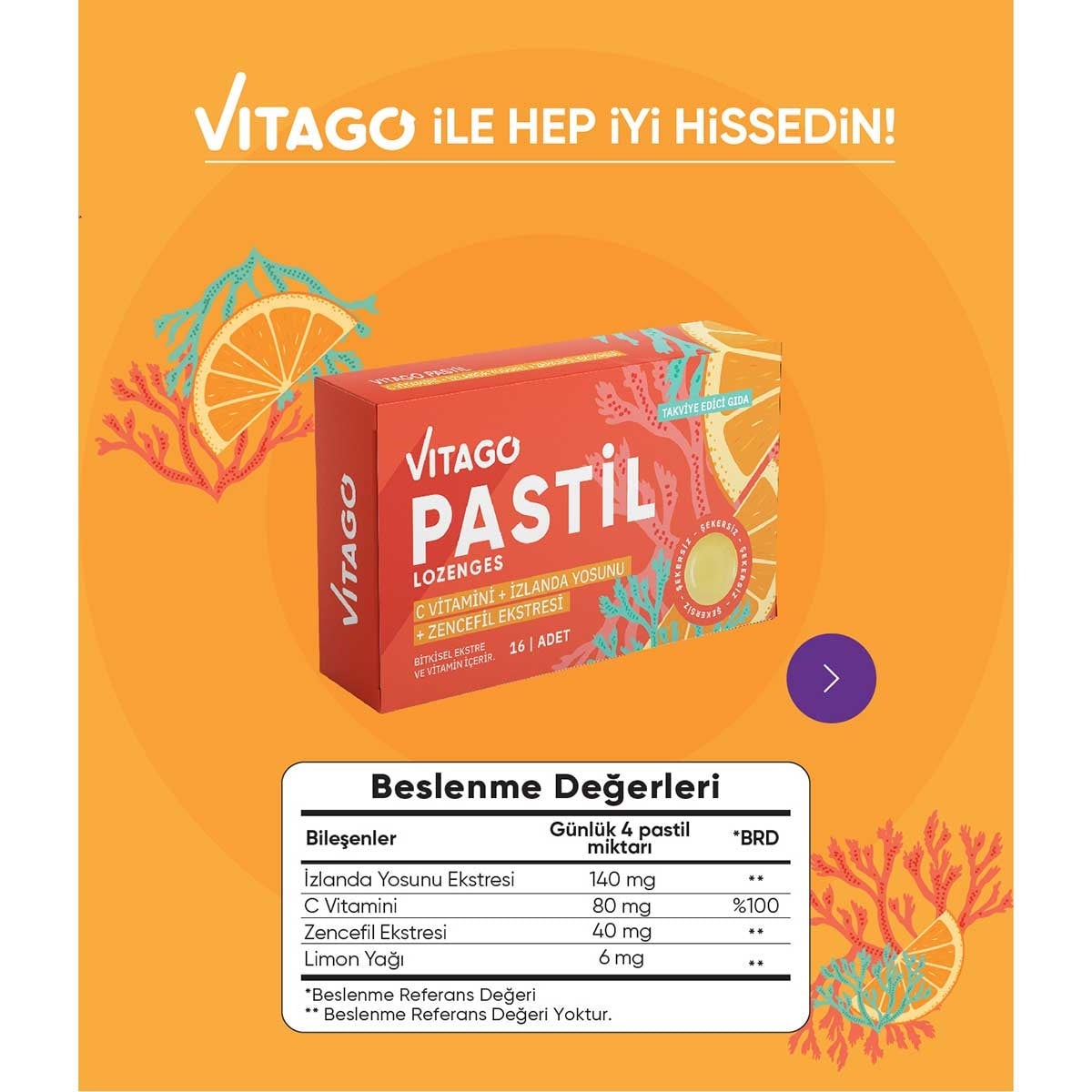 Pastil Vitamin C + İzlanda Yosunu + Zencefil Ekstresi 16'lı Tablet