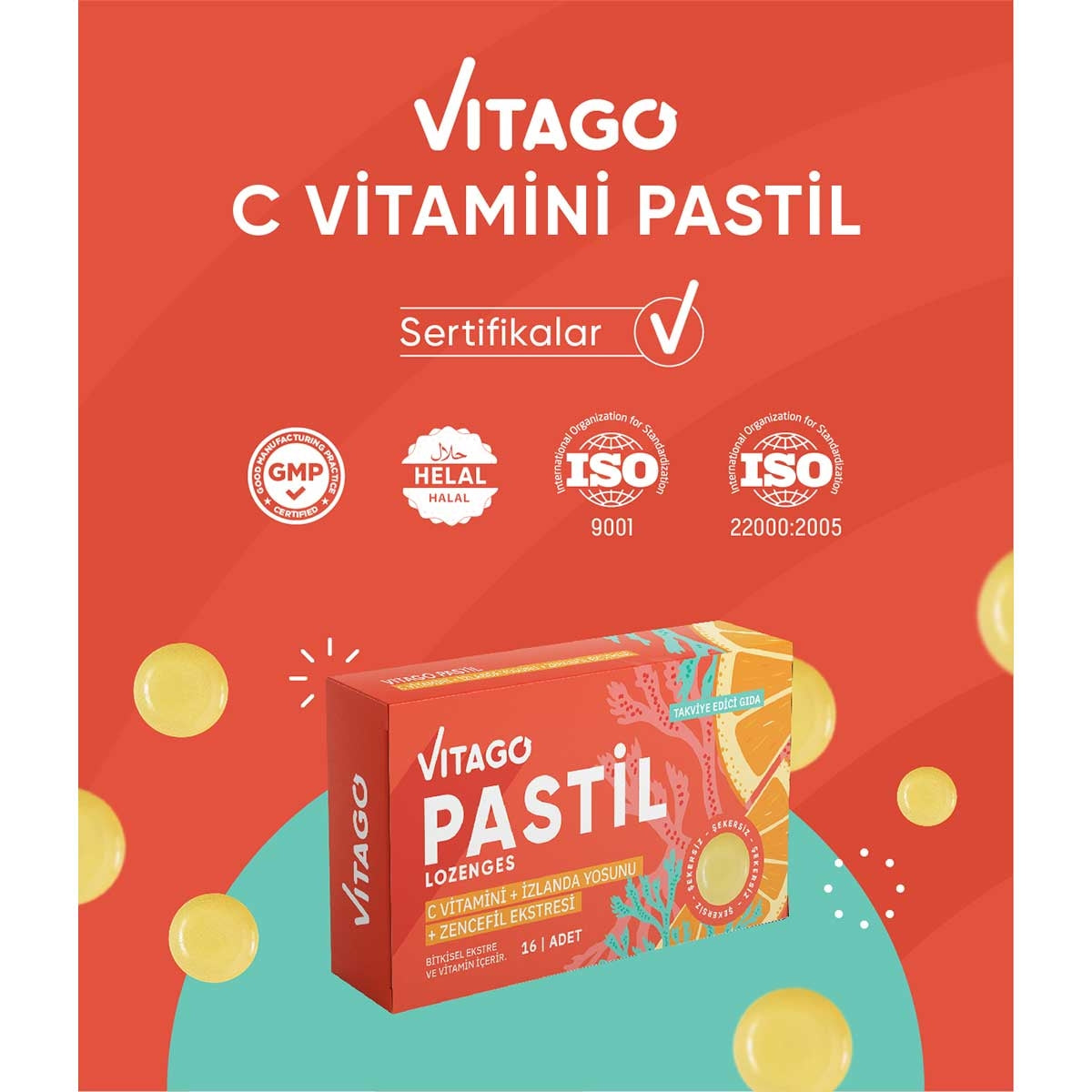 Pastil Vitamin C + İzlanda Yosunu + Zencefil Ekstresi 16'lı Tablet