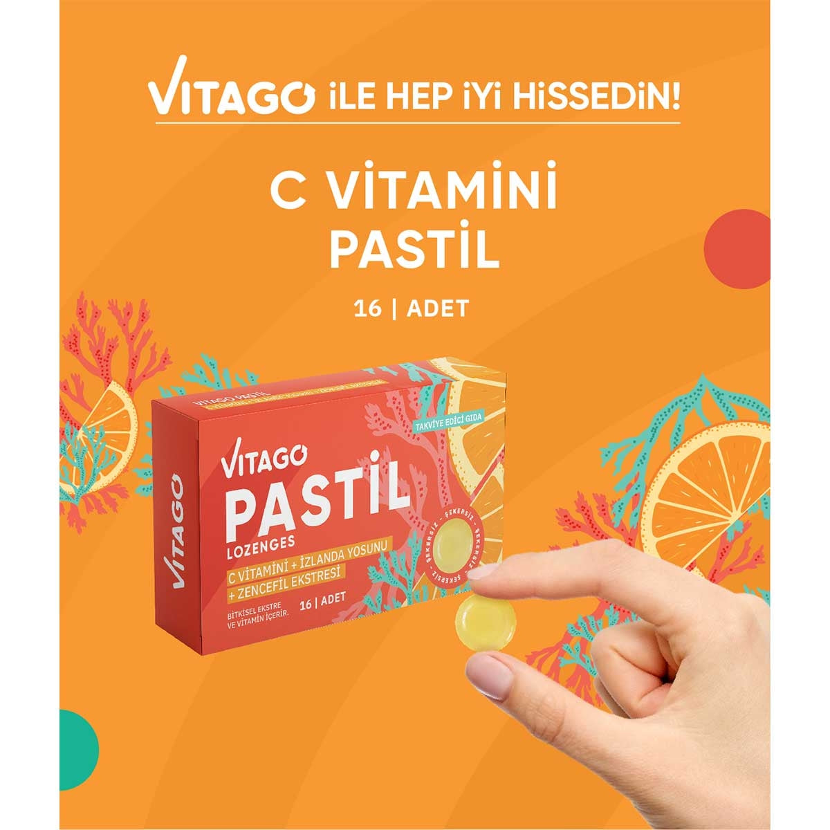 Pastil Vitamin C + İzlanda Yosunu + Zencefil Ekstresi 16'lı Tablet