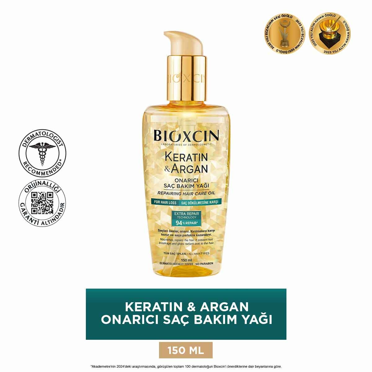 Keratin & Argan Onarıcı Saç Bakım Yağı 150 Ml