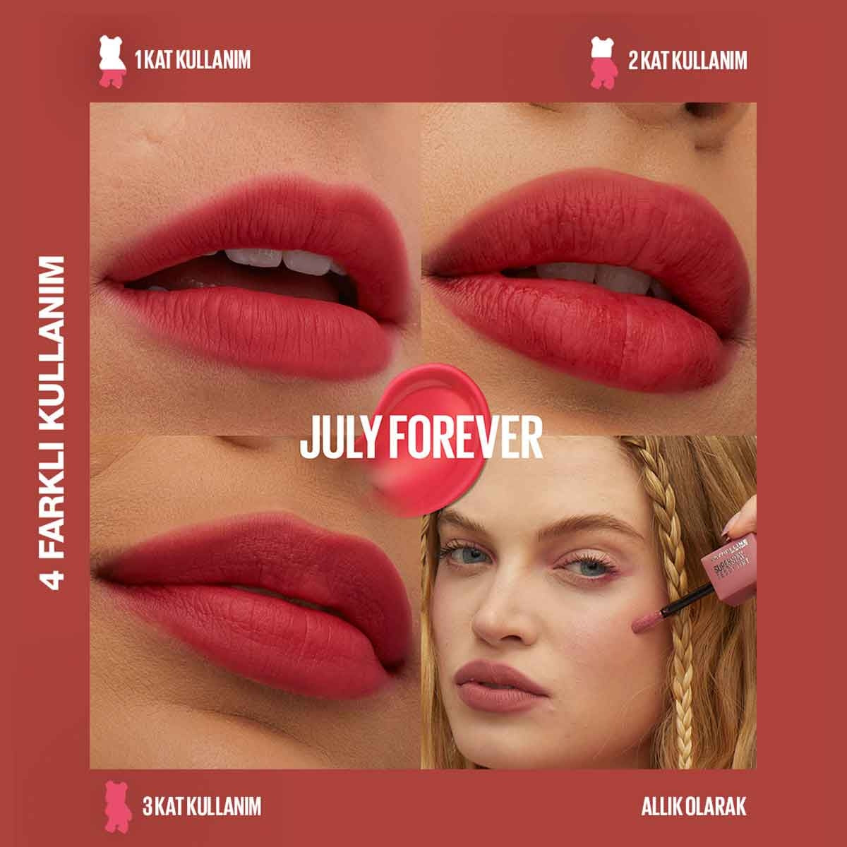 Maybelline Super Stay Teddy Tint Uzun Süre Kalıcı Likit Mat Tint 35- July Forever