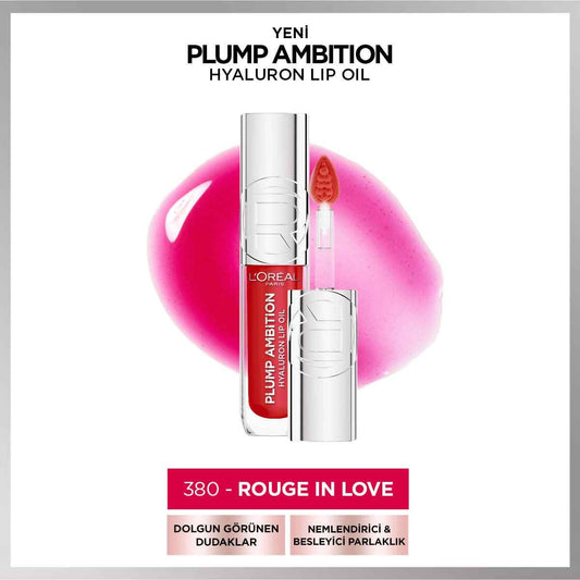 L’Oreal Paris Plump Ambition Hyaluron Lip Oil Besleyici ve Nemlendirici Dudak Parlatıcısı 380- Rouge In Love