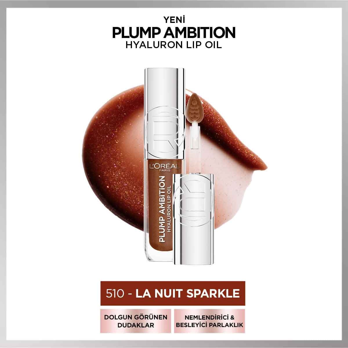 L’Oreal Paris Plump Ambition Hyaluron Lip Oil Besleyici ve Nemlendirici Dudak Parlatıcısı 510- La Nuit Sparkle