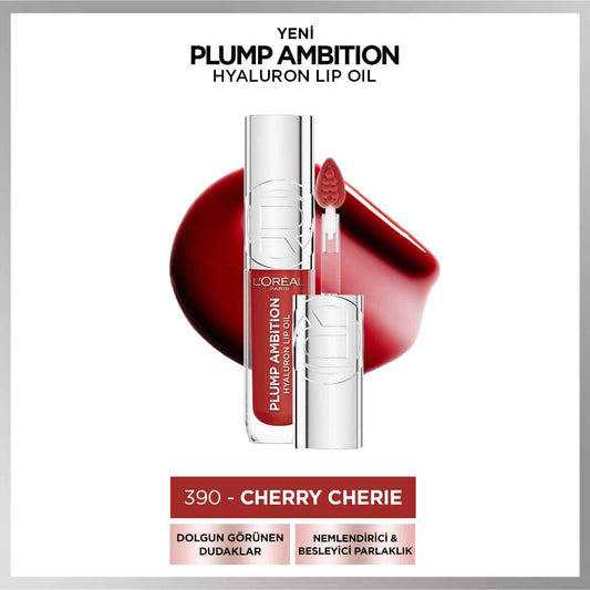 L’Oreal Paris Plump Ambition Hyaluron Lip Oil Besleyici ve Nemlendirici Dudak Parlatıcısı 390- Cherry Cherie