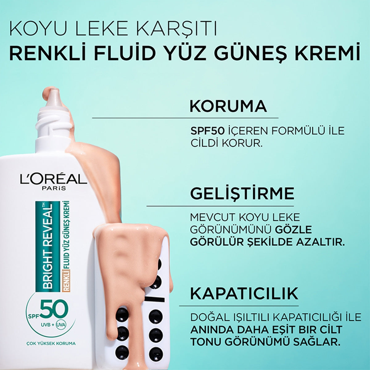 Bright Reveal Renkli Fluid Yüz Güneş Kremi Light SPF50 50 ml